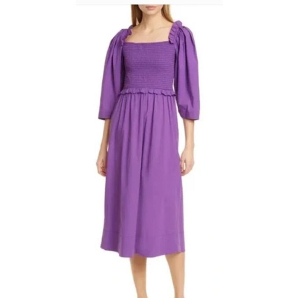 Sea New York Tabitha Dress Ruffle Smocked Midi Grape Size 8 NWT